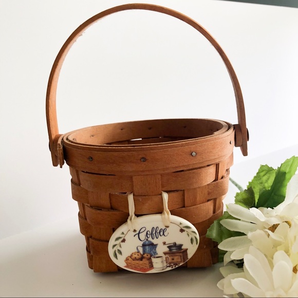 Longaberger Small Basket w/Ceramic Coffee Tie On - Picture 1 of 5